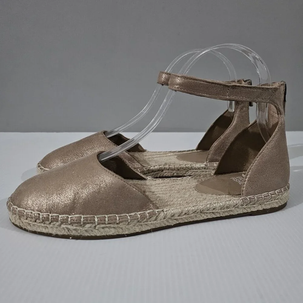 Eileen Fisher Lala Flat Espadrille Womens 8.5 Tan Metallic Leather Sandal NEW